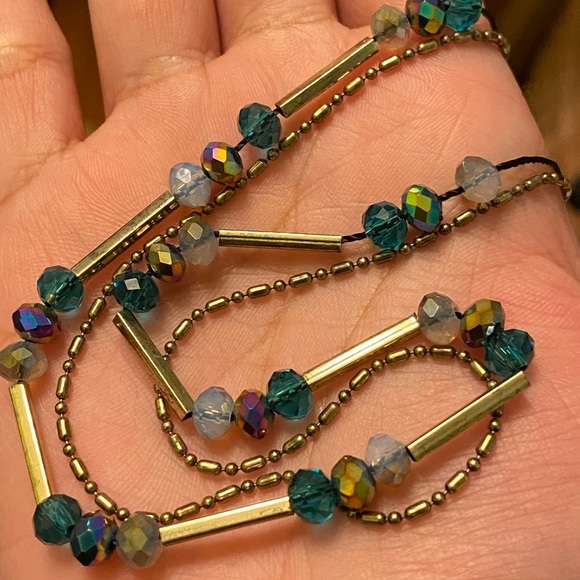 ✨2 for $30✨ Antique Gold/Bronze Tone Faceted Glass Bead Station Necklace - Picture 10 of 15
